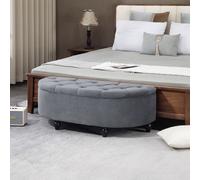 HOMCOM Semi-Circle Storage Ottoman Bench Tufted Upholstered Grey