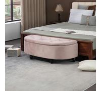 HOMCOM Semi-Circle Storage Ottoman Bench Tufted Upholstered - Pink - Velvet-Touch Polyester Fabric, Rubberwood - 120cmx46cmx42cm