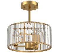 HOMCOM Semi Flush Mount Modern Crystal Chandelier Ceiling Light, Crystal Ceiling Light Fixture with E14 Base, Gold