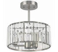 HOMCOM Semi Flush Mount Modern Crystal Chandelier Ceiling Light, Crystal Ceiling Light Fixture with E14 Base, Silver Tone