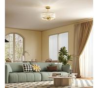 Homcom Semi Flush Mount Modern Crystal Chandelier Ceiling Light, Gold Tone