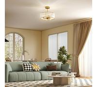 HOMCOM Crystal Ceiling Light Fixture, Semi Flush Mount Modern Crystal Chandelier Ceiling Light for Living Room, Bedroom, Hallway, Dining Room, E14 Base 3-Lights, Gold Tone