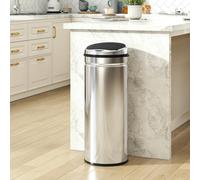 HOMCOM Sensor Bin, Stainless Steel Kitchen Bin with Automatic Close - Silver - Φ30.5 x 81.5 cm - Stainless steel, ABS
