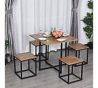 Homcom Set of 1 Industrial Table and 4 Stools Black Brown 800 x 75.5 x 755 mm