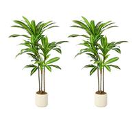 HOMCOM Set of 2 120cm Artificial Dracaena Trees, Decorative Artificial Plants with Bendable Trunks and White Planters for Living Room Bedroom Home Office Decor, Green