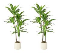 HOMCOM Set of 2 150cm Artificial Dracaena Trees, Decorative Artificial Plants with Bendable Trunks and White Planters for Living Room Bedroom Home Office Decor, Green