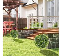 HOMCOM Set of 2 40cm Artificial Boxwood Topiary Ball Bush for Indoor Outdoor, Green