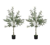 HOMCOM Set of 2 4ft/ 120cm Decorative Artificial Plant, Silk Olive Tree with 450 Leaves and 20 Olive Fruits in Pot, Fake Plant for Home, Office, Living Room, Indoor Decor