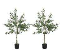 HOMCOM Set of 2 4ft/ 120cm Decorative Artificial Plant, Silk Olive Tree with 450 Leaves and 20 Olive Fruits in Pot, Fake Plant for Home, Office, Living Room, Indoor Decor