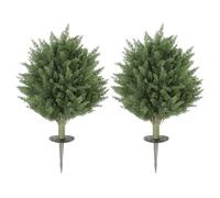 HOMCOM Set of 2 60 cm Artificial Cypress Topiary Tree UV Resistant, Green | Artificial Plant, Ground Stake, Fake Plant for Indoor, Outdoor, Front Porch, Home Decor