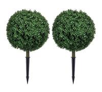 HOMCOM Set of 2 70 cm Artificial Boxwood Topiary Ball Bush UV Resistant | Integrated Ground Stake, Eucalyptus Leaves, Indoor Outdoor Faux Greenery, Faux Plants for Garden, Porch, Balcony