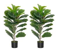HOMCOM Set of 2 80cm Indoor Artificial Plants Fig Tree with Plastic Pot and Flocking Green Fake Plant Decoration for Home, Office, Living Room, Bedroom