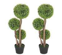 HOMCOM Set of 2 90cm Artificial Boxwood Topiary Ball Tree, Light Green