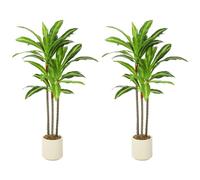 HOMCOM Set of 2 90cm Artificial Dracaena Trees, Decorative Artificial Plants with Bendable Trunks and White Planters for Living Room Bedroom Home Office Decor, Green
