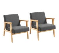 HOMCOM Set of 2 Accent Armchair, Living Room Chair, Wooden Upholstered Single Lounge Chair with Rubber Wood Legs and Padded Seat , Leisure Sofa Chair for Bedroom Office, Dark Grey