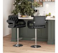 Homcom Set Of 2 Adjustable Height Barstool Steel Pole Pu Leather, Black