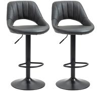 HOMCOM Set of 2 Adjustable Swivel Bar Stools with Backrest & Footrest, PU Leather Counter Chairs with Gas Lift, Comfortable Kitchen Island Seating, Black Aosom UK