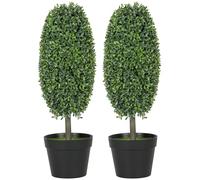 HOMCOM Set of 2 Artificial Boxwood 60 cm Artificial Plant in Olive Shape, Artificial Plants in Pot, UV-Resistant Artificial Tree, Fake Plant Like Real Decoration for Living Room, Bedroom, Outdoor