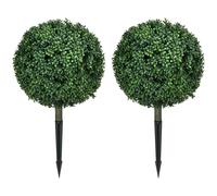 HOMCOM Set of 2 70 cm Artificial Boxwood Topiary Ball Bush UV Resistant | Integrated Ground Stake, Eucalyptus Leaves, Indoor Outdoor Faux Greenery, Faux Plants for Garden, Porch, Balcony