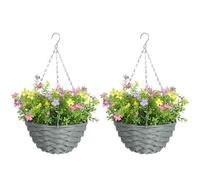 HOMCOM Set of 2 Artificial Cosmos Flowers, Hanging Planters with Basket, PE Leaves, 75 Flowers, Decorative Fake Hanging Plants for Indoor Outdoor Decor