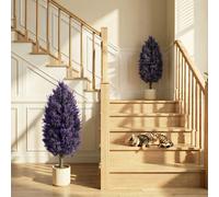 HOMCOM Set of 2 Artificial Lavender Flowers with Stakes for Indoor Outdoor