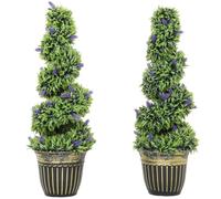 HOMCOM Set of 2 Artificial Lavender Spiral Topiary Trees, 90cm, Blue | UV Resistant, Decorative Fake Plants in Pot, Realistic Leaves & Lavender Flowers, for Home, Indoor, Outdoor