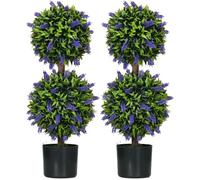 HOMCOM Set of 2 Artificial Lavender Topiary Ball Trees UV Resistant, Purple | 70 cm, Double Ball Fake Plants in Pot, Faux Lavender Flowers, Indoor Outdoor