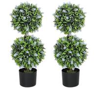 HOMCOM Set of 2 Artificial Lavender Topiary Ball Trees UV Resistant, Purple | 70 cm, Double Ball Fake Plants in Pot, Faux Lavender Flowers, Indoor Outdoor
