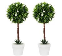 HOMCOM Set of 2 Artificial Lavender Topiary Ball Trees UV Resistant, White | 60 cm, Decorative Fake Plants in White Pot, Faux Lavender Flowers, Indoor Outdoor Decor
