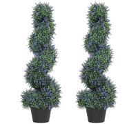 HOMCOM Set of 2 Artificial Lavender Topiary Tree, Spiral Topiary Tree with 315 Leaves and 315 Flowers, Fake Plants in Pot for Indoor Outdoor Decor, 90cm, Purple