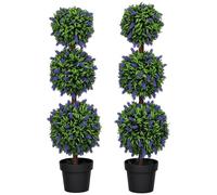 HOMCOM Set of 2 Artificial Lavender Tree Baubles Large 110 cm Artificial Plant, Plastic Artificial Plants in Pot, UV-Resistant Artificial Flowers for Living Room, Bedroom, Office, Garden, Green