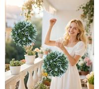 HOMCOM Set of 2 Artificial Plant Topiary Balls, UV-protected Fake Decorative Plants, Faux Plants for Home Indoor Outdoor Decor, 27cm, Blue