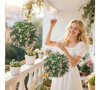 HOMCOM Set of 2 Artificial Plant Topiary Balls, Faux Plants in Pink HOMCOM Pink