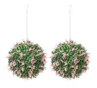 HOMCOM Set of 2 Artificial Plant Topiary Balls UV-Protected 27cm, Pink | Decorative Fake Plants, for Home, Indoor, Outdoor Decor