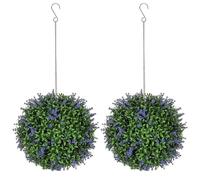 HOMCOM Set of 2 Artificial Plant Topiary Balls UV-Protected 27cm, Purple