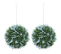 HOMCOM Set of 2 Artificial Plant Topiary Balls, UV-protected Fake Decorative Plants, Blue