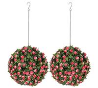Portland Pink Rose Artificial Plant Hanging Topiary Ball 2 Pack - Size: 28 x 28 x 28cm - Wilko