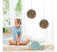 HOMCOM Set of 2 Artificial Plant Topiary Rose Balls - Faux Plants - Pink | TJ Hughes White