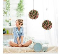 Homcom Set Of 2 Artificial Plant Topiary Rose Balls, Faux Plants In Pink Pink
