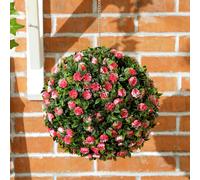 HOMCOM Set of 2 Artificial Plant Topiary Rose Balls, Faux Plants, Pink