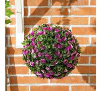 HOMCOM Set of 2 Decorative Artificial Plants, UV-protected Artificial Plant Topiary Rose Balls, Fake Plants for Home Indoor outdoor Decor, 28cm, Purple