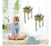 HOMCOM Set of 2 Artificial Plants, Azalea Flowers in Basket