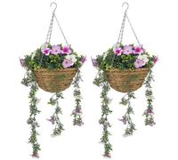 HOMCOM Set of 2 Artificial Plants, Azalea Flowers in Basket