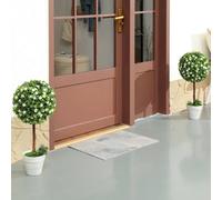 HOMCOM Set of Two 60cm Decorative Artificial Topiary Rose Tree Potted Plants - White, White