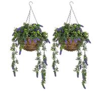 HOMCOM Set of 2 Artificial Plants, Lavender Flowers in Basket, Purple