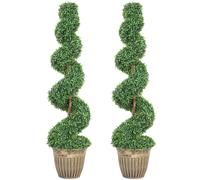 HOMCOM Set of 2 Artificial Plants, Topiary Spiral Boxwood Trees with Pot, for Home Indoor Outdoor Decor, 120cm