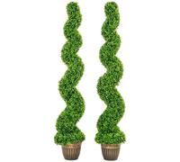 HOMCOM Set of 2 Artificial Plants, Topiary Spiral Boxwood Trees with Pot, for Home Indoor Outdoor Decor, 150cm