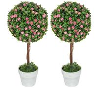 Homcom Set Of 2 Artificial Plants With Rose Flower In Pot, 60Cm In Pink Pink
