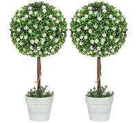 Homcom Set Of 2 Artificial Plants With Rose Flower In Pot, 60Cm, White, White