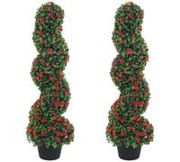 HOMCOM Set of 2 Artificial Rose Spiral Topiary Tree, Indoor Outdoor Artificial Plants with 630 Leaves and 133 Roses, Fake Plants for Home Office Living Room Decor, 90cm, Red